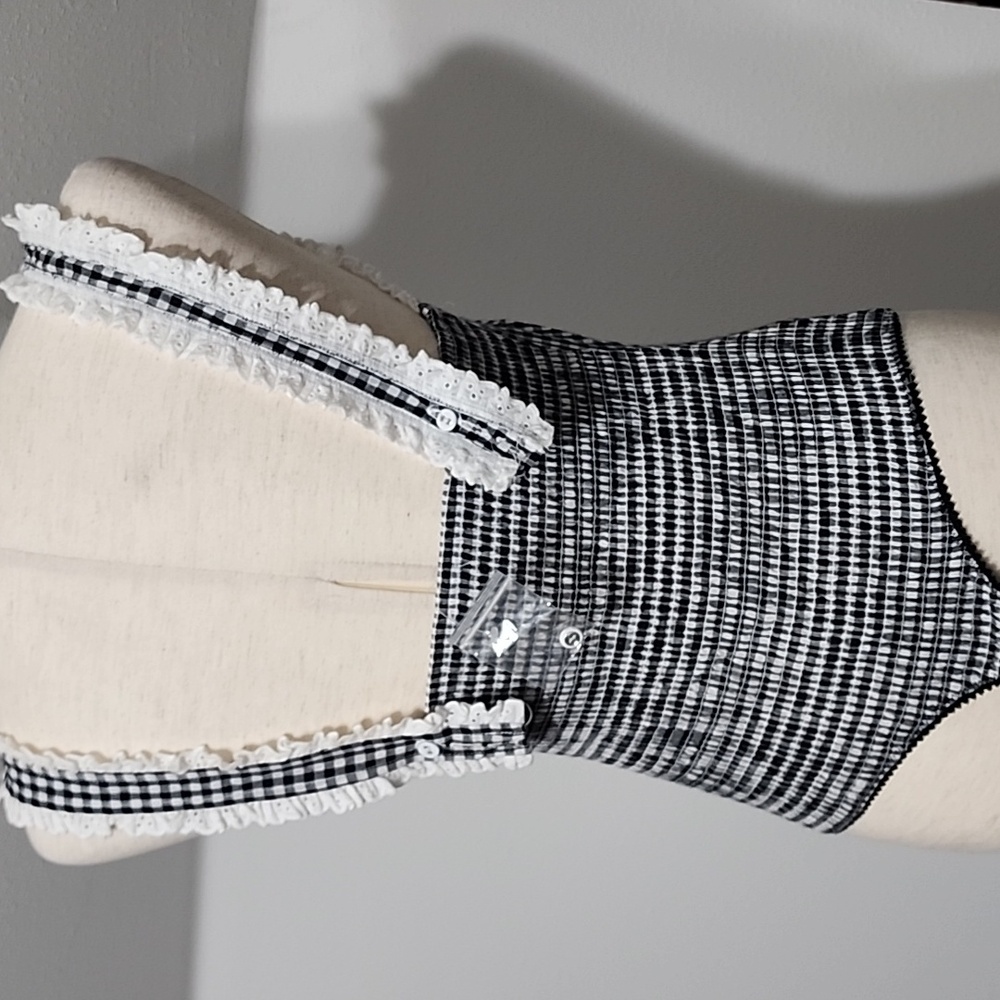 ☀️Free People Cassie Gingham Women's Smocked Bodysuit NWOT, Small - Picture 8 of 14